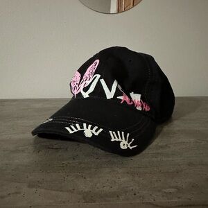 Victoria's Secret Black Baseball Cap with Pink and White Graphics